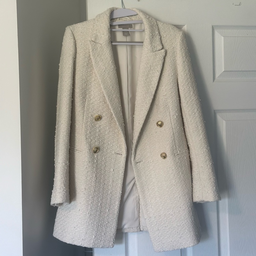 H&M Boucle Elegant Cream Double-Breasted Women's Coat Blazer